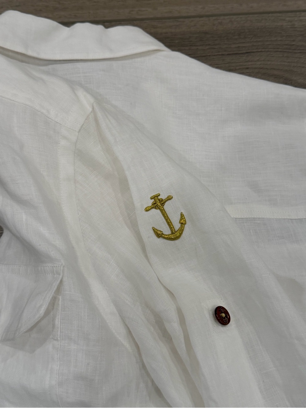 Lauren Ralph Lauren Shirt Size M Linen Tunic Nautical Gold Anchor Buttons - Picture 9 of 9